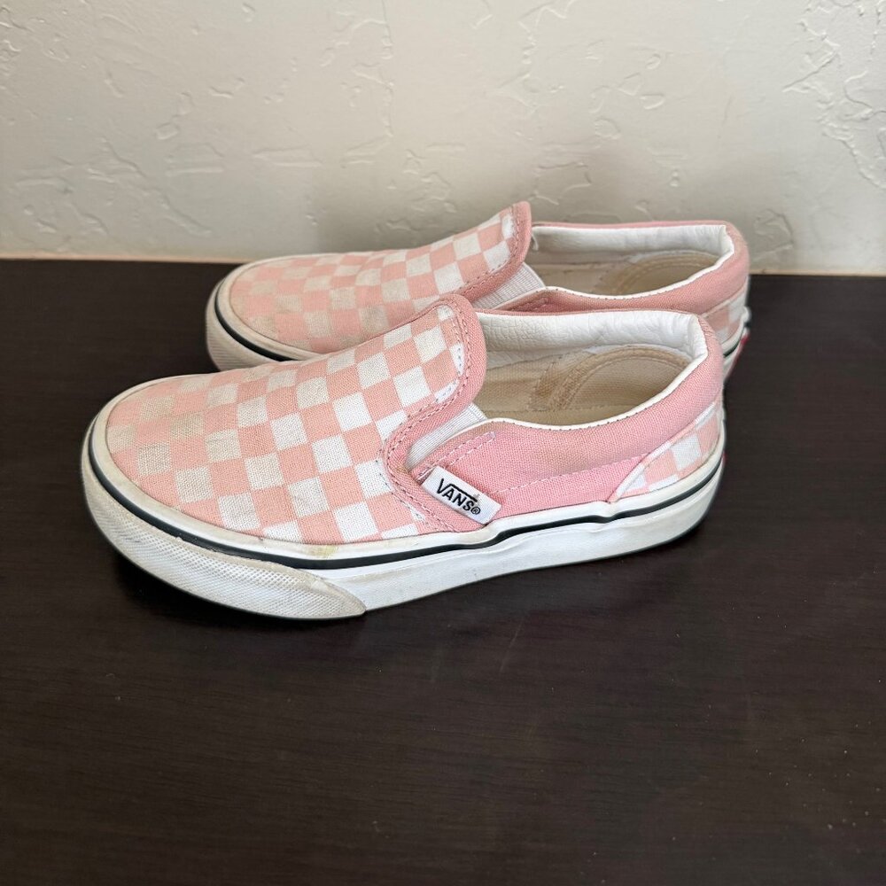 Vans Kids Pink Checkered Slip-On Shoes size 12